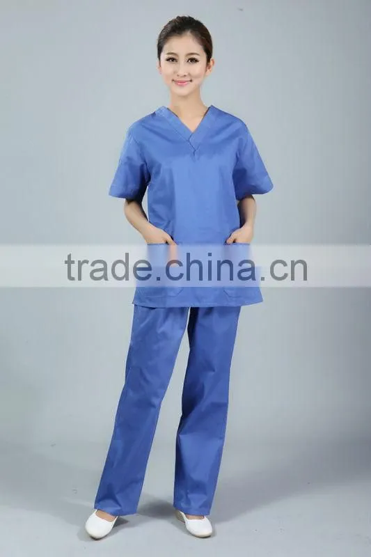 Pink V-Neck Hospital Uniform Scrubs with Front Pockets