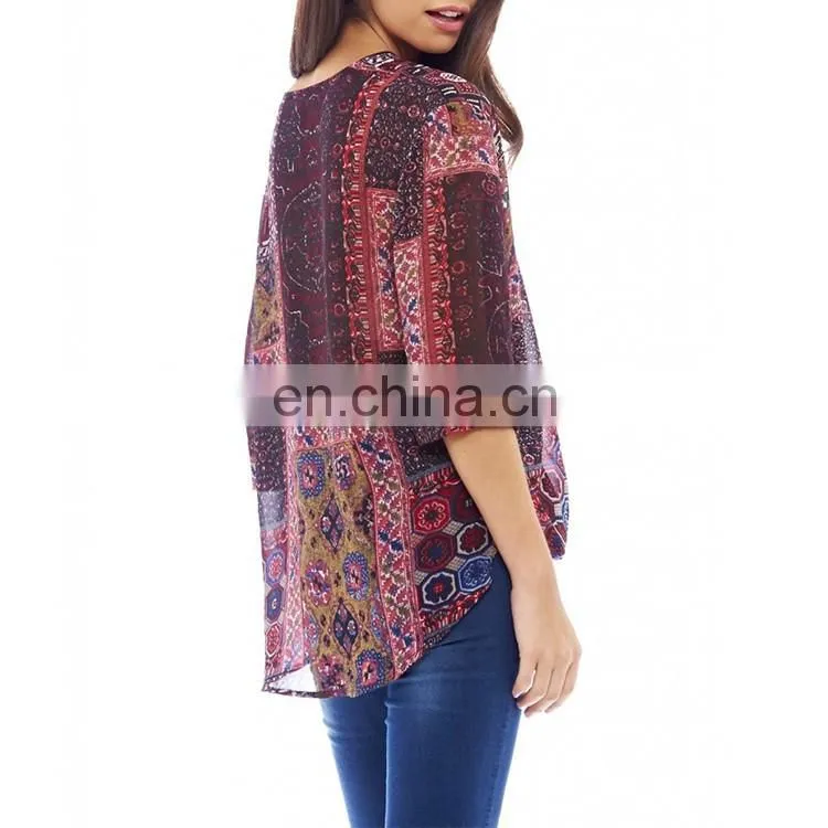 New fashion women clothing long sleeve customized women rayon blouse