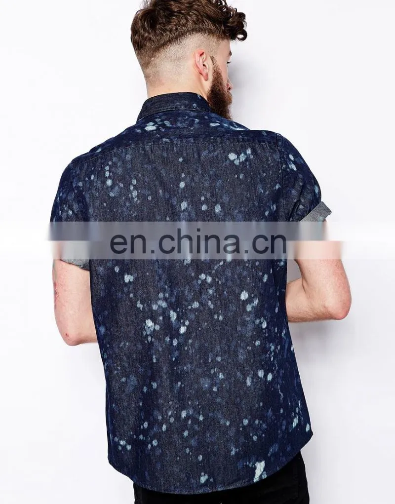 fashion Shirt In Short Sleeve With Bleach Print/cotton fabric mens dress shirts/shirt men short sleeve fashion model-sc325