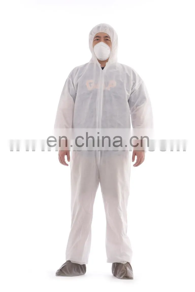 Protective waterproof PP SMS coverall with hood and feetcover for working