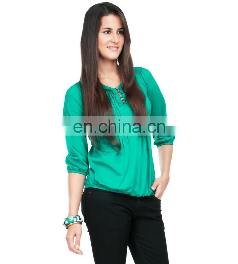 Sea Green Pintucks And Ruffle Top Oem factory direct light weight chiffon frill collar blouse with front pintuck
