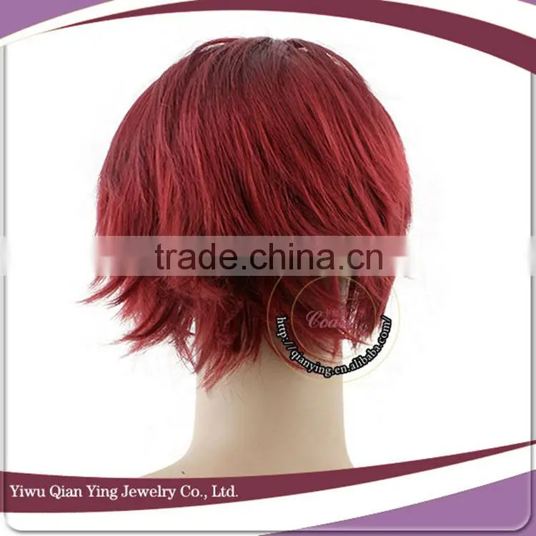 short curly red synthetic fiber cosplay male wigs
