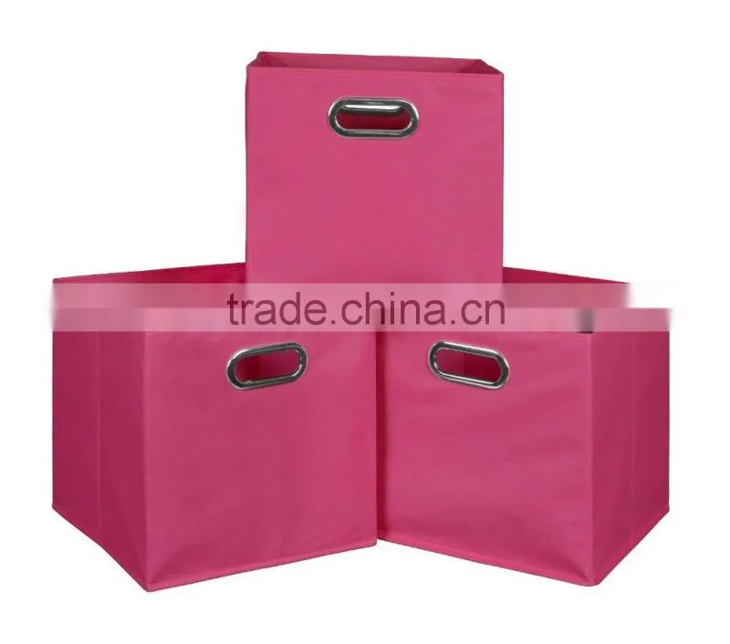 Non-woven Foldable Fabric Storage Bins box Set of 3 with 2 metal handles