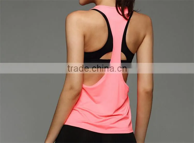 90% Polyester 10% Spandex SEXY Back Design fitness wear mini t-shirt vest (sports t-shirt)