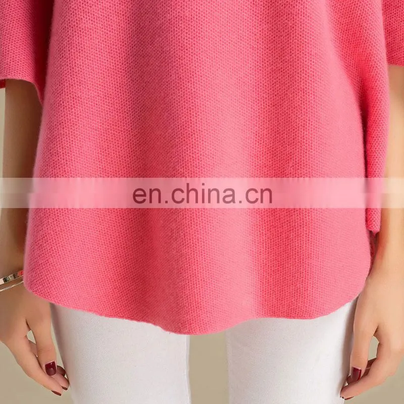 Autumn Women's Casual Half Sleeve 100% Cashmere Sweater O-Neck Solid Pattern Custom Oversize Knitwear with Front Logo