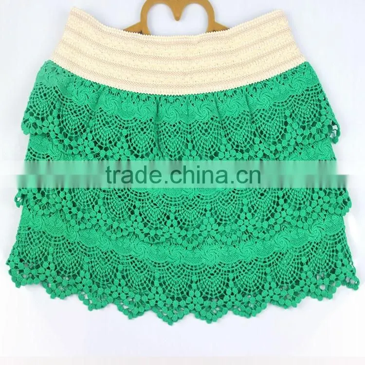 Factory price custom net designs scalloped French beautiful green hot girls short skirt