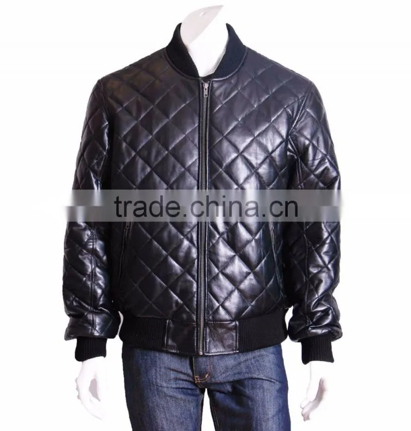 Quilted bomber man leather jacket