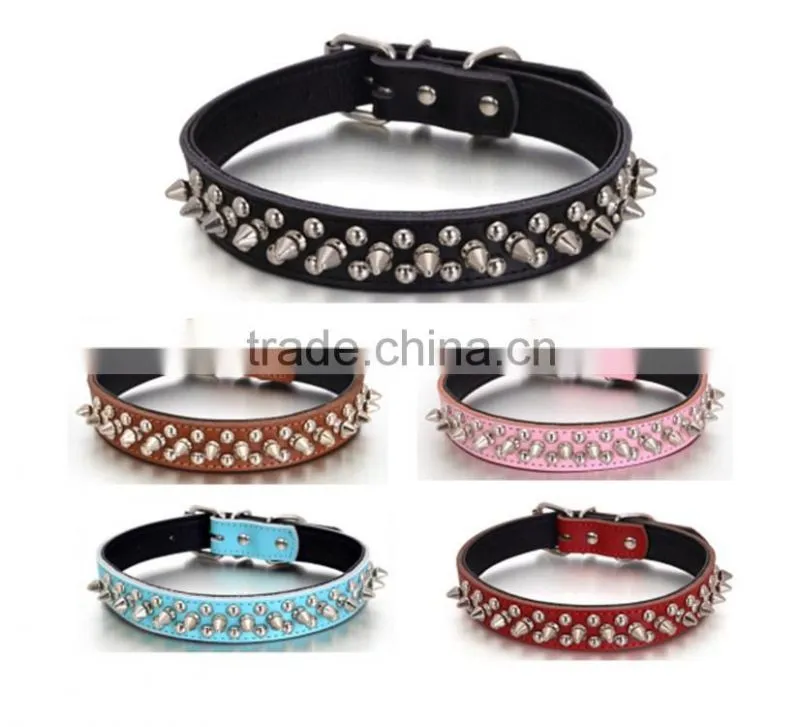 Alloy fittings litchi grain dog collars bullet nail pet collar