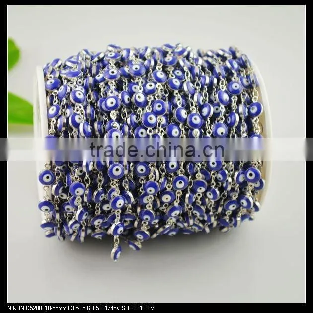 LFD-0022C ~ Wholesale 6MM Rosary Style Chains in Deep Blue Color - Evil Beaded Wire Wrapped Beaded Chain Jewelry Making