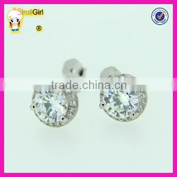 Hot Sale 925 Sterling Silver Stude Earring Clear CZ Stone Pave Silver Earring