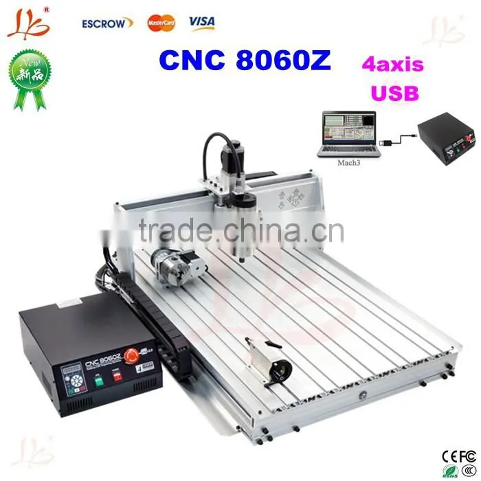 NEW !!! USB Port 1500W cnc router milling machine 6080Z-USB with 4 axis for PCB, Acrylic, wood, metal, aluminum