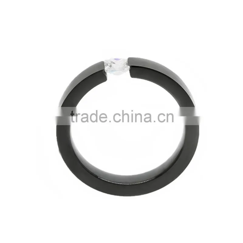 CNC setting ring with black stone stainless steel jewelry ring gift for girlfriend
