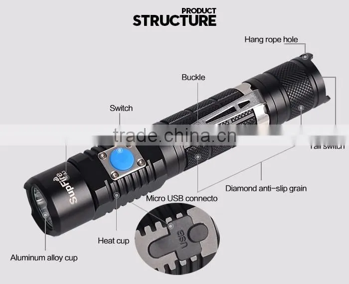 SupFire USB Two switch flashlight A3