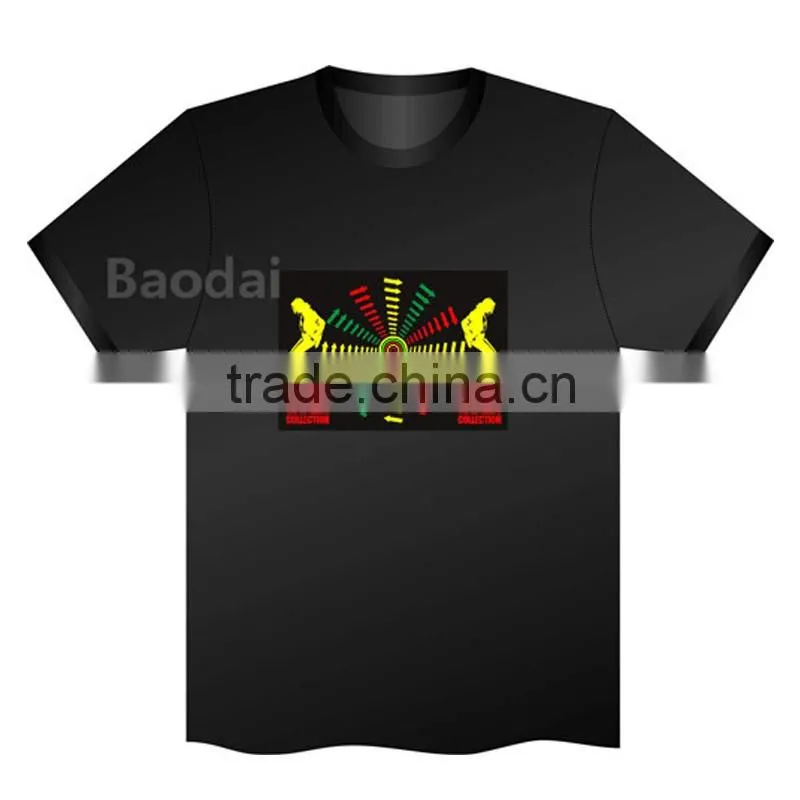 EL T-Shirt Sound Activated Flashing T Shirt Light Up Down Music Party Equalizer LED T-Shirt Interchangeable Short Black Tshirt