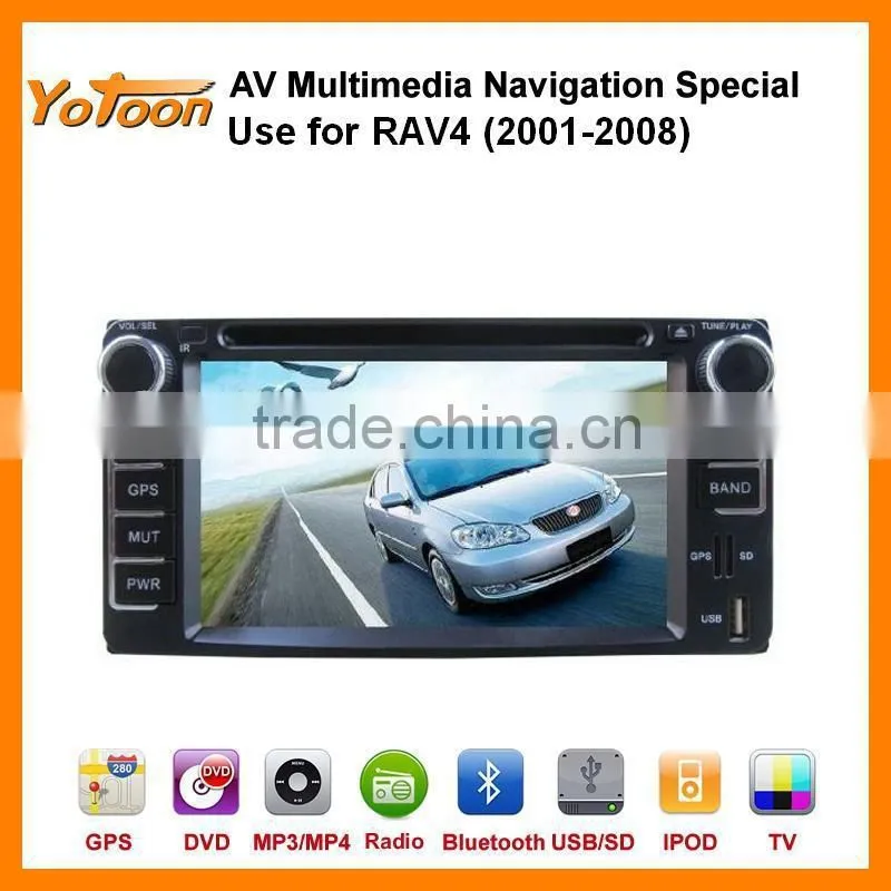 Car DVD GPS Player for RAV4 (2001-2008), HD/PIP/11 languages USB/SD/BT/IPOD/AV-in/AUX/ back view/car logo/wallpaper