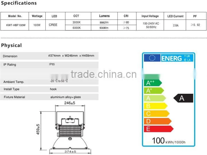 factory price 100W led high bay light
