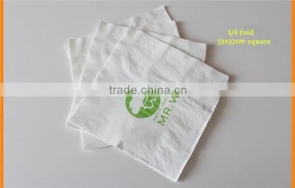 hot sale good quality 1/4 fold customized dinner paper napkin with logo printed