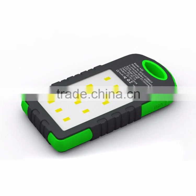 5000mah waterproof solar mobile phone charger with camping lamp