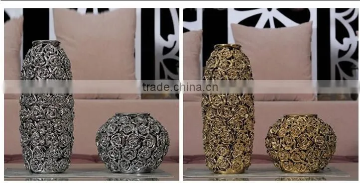 Golden centerpiece home decoration ceramic vase with rose design