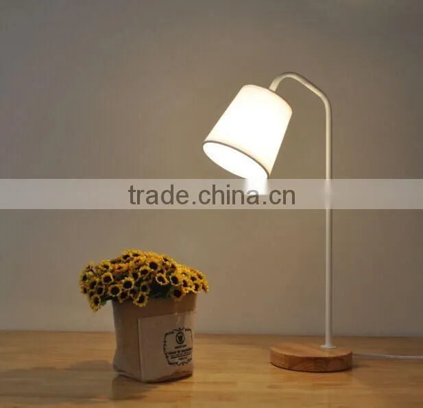 Simple design wood base metal table lamp white shade bedside table lamp