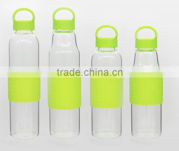 Private label Eco-friendly unbreakable glass water bottle with silicone sleeve