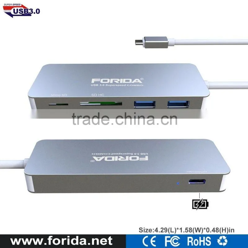 High quality usb 3.1 type c hub and card reader combo with PD charging function