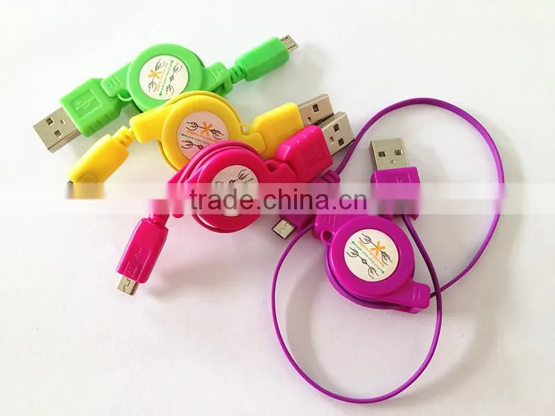 USB 2.0 5pin micro usb charging cable with retractable sync transfer cable for mobile cellphone