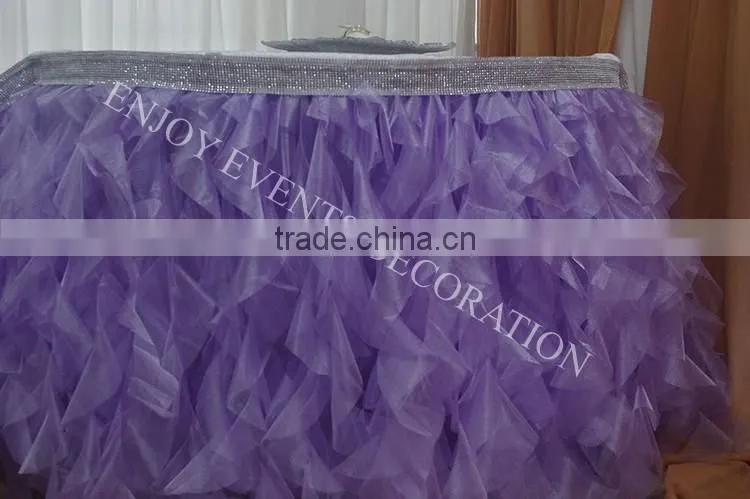 YHK#91 fancy organza curly table skirt - polyester banquet wedding events wholesale table cloth overlay skirt linen