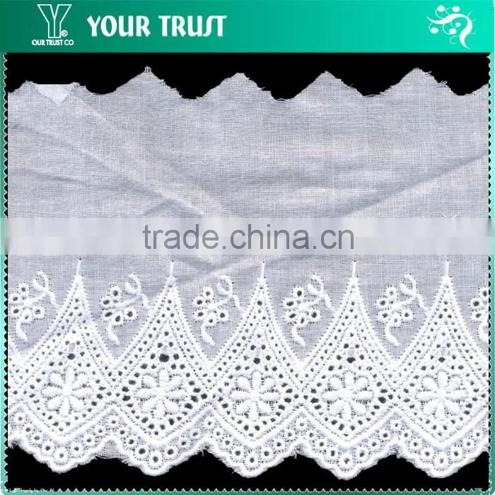 Width 14.0 Centimeter Flora White Cotton Trimming Lace