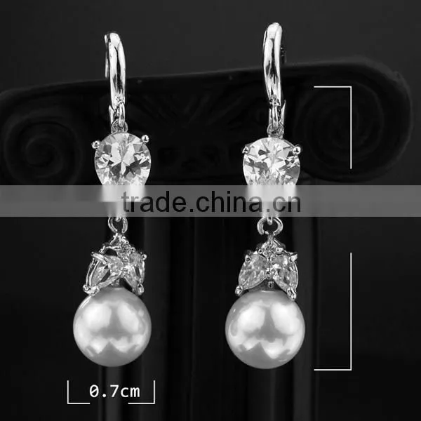 crystal new arrival hanging double sided pearl earring, fake pearl earrings