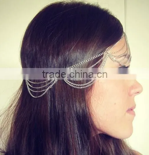 Hot Fashion Women Gold Tassel Crown Head Jewelry Punk Multilayers Head Chain