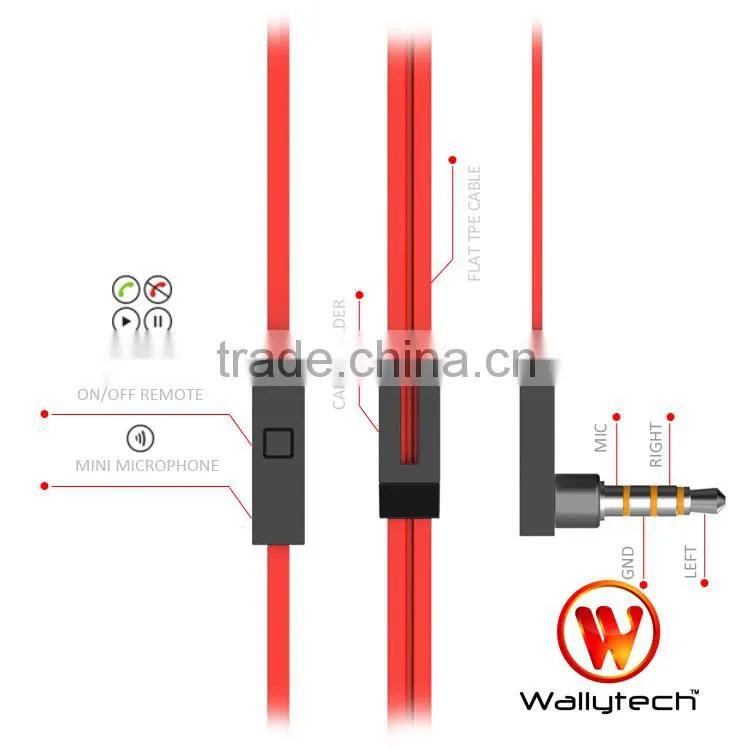 For iphone For Samsung S5 Wallytech Earphone with microphone WHF-125