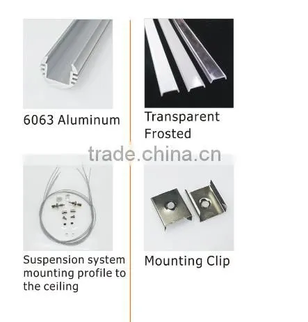 2016 Frosted PC cover recessed Linear LED aluminium profile for led strips lighting project