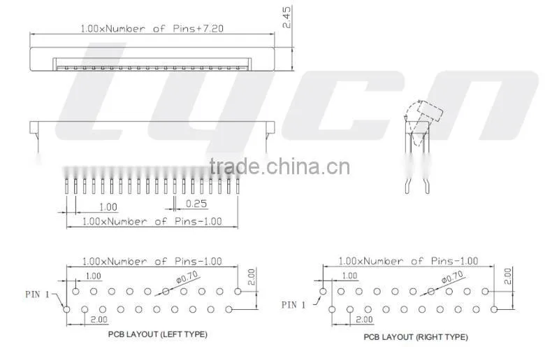 FPC/FFC Connector Pitch 1.00mm Stright DIP Type Vertical Contact