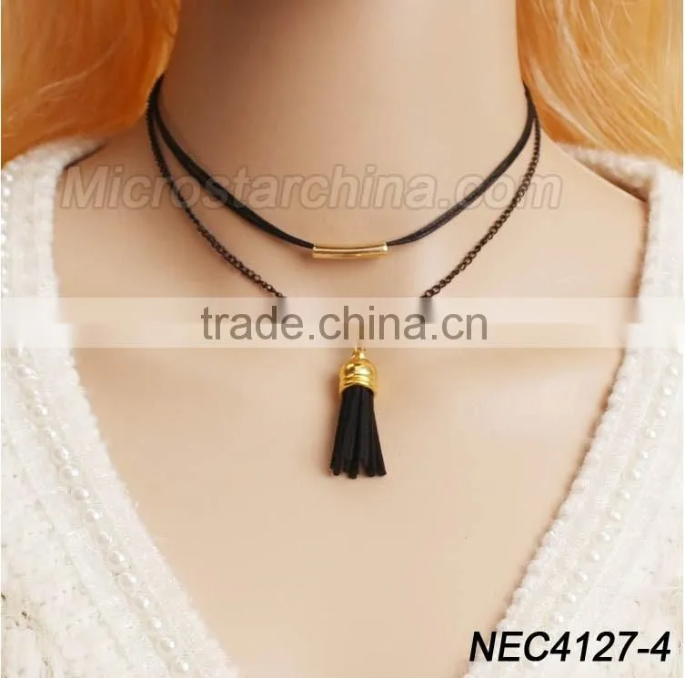 2016 Fashion Woman Handmade Long Black Velvet Choker Necklace