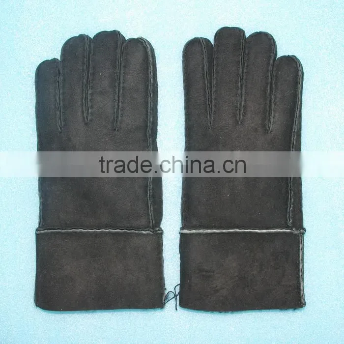 Fashion fur gloves whole lamb fur leather hand stitch leather gloves,KZ140038