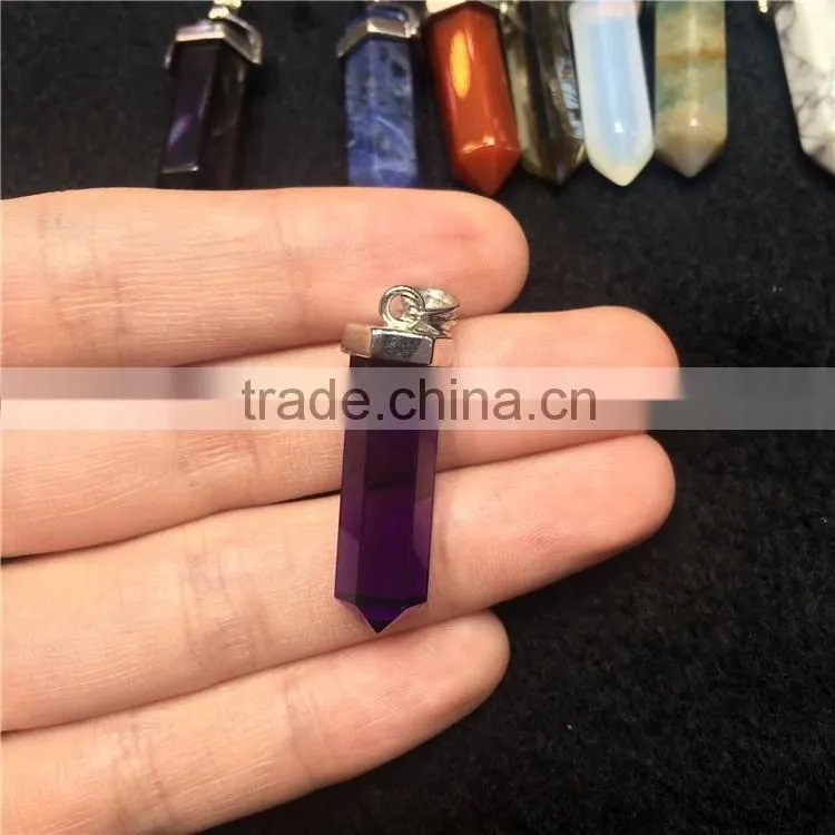 Natural Crystal Stone Point Small Pillar Pendant For Necklace