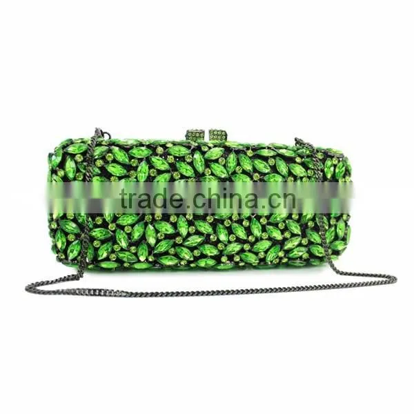 Newest design green bag designs handmade bag crystal clutch bag (8766A-G2)