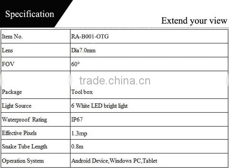 1280*1024 resolution 7mm android endoscope camera with mirror magnet hook accessories
