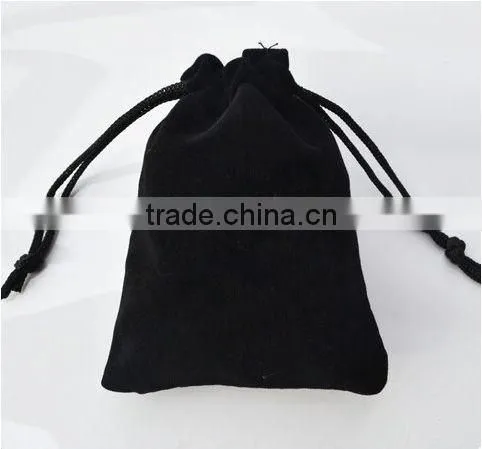 Small size black printed velvet drawstring bags