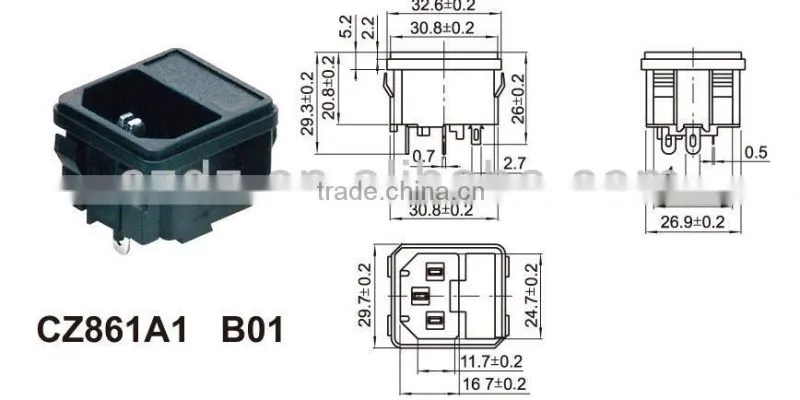 3 pin AC electrical power socket with fuse holder