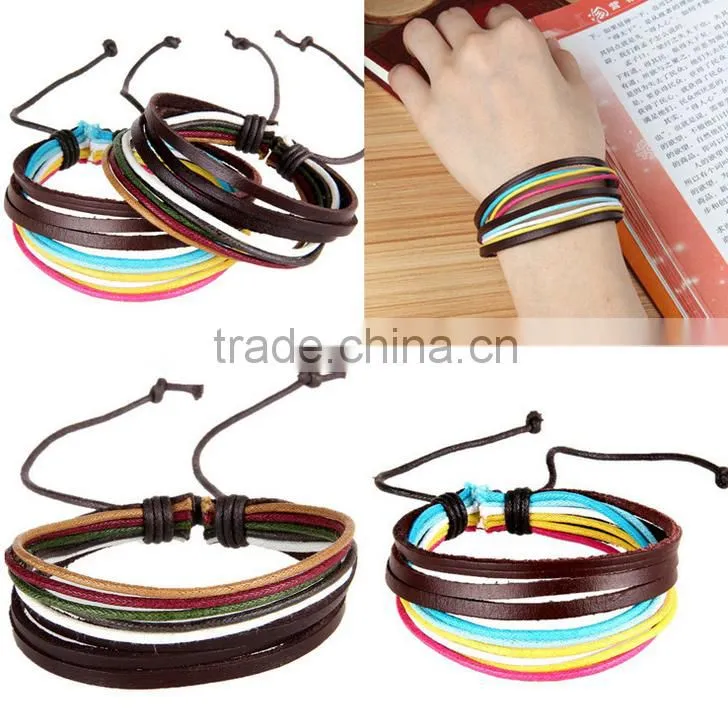 Fashion Men Jewelry Cow Rivet Skull Charms Leather Bracelet