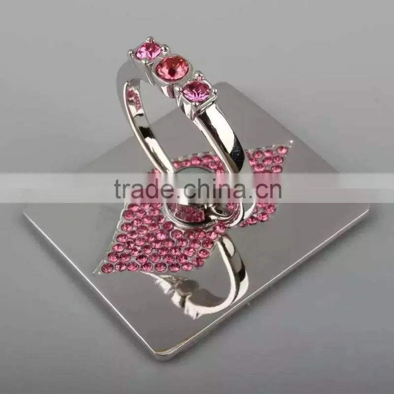 Hot sale mobile phone metal stand holder finger ring holder, diamonds heart shape