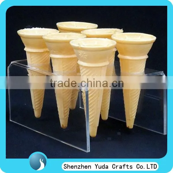 Transparent U shape 6 cone acrylic ice cream display holder bending clear acrylic ice cream stand