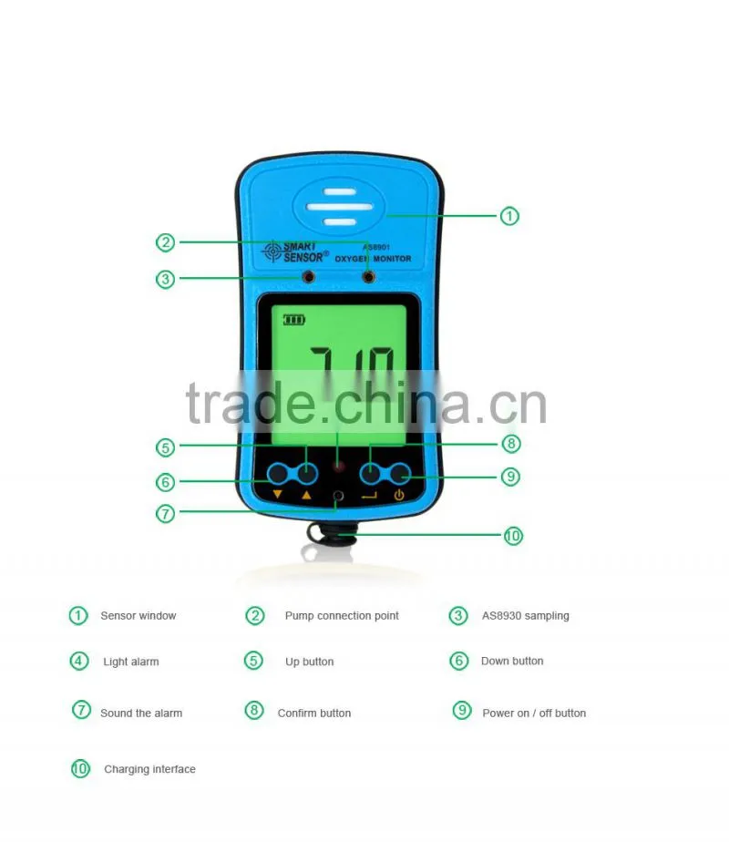 Gas Detector Portable AS9801 Oxygen Monitor O2 Analyzer With Alarm