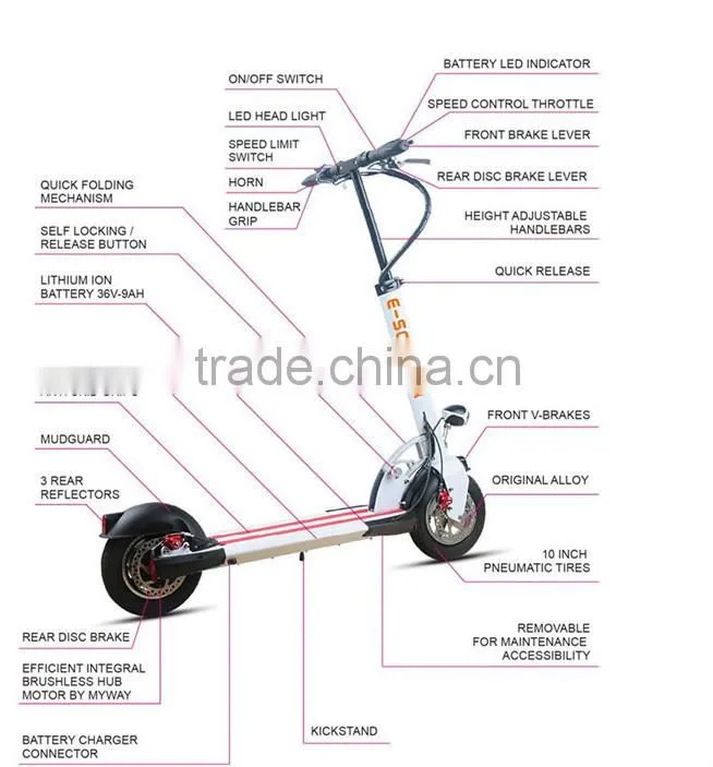 36v/13.2Ah SAMSUNG BATTERY Folding Electric Skateboard scooter with Li-ion Battery (Model: T36 / T36-H)