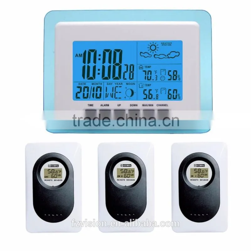 Digital LCD Weather Station with 3 outdoor sensors, Wireless Weather Station
