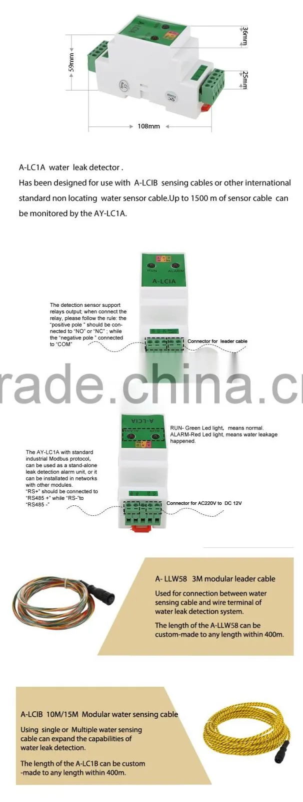 RS485 output water leak detection leak detector and free system water alarm sensor
