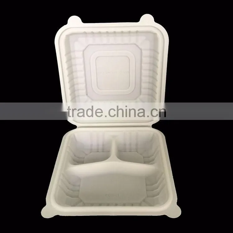 9x9x3 inch disposable cornstarch clamshell, light brown color top quality and biodegradable