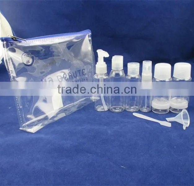 9pcs cheap travel bottle set transparent plastic travel bottle set travel bottle kit